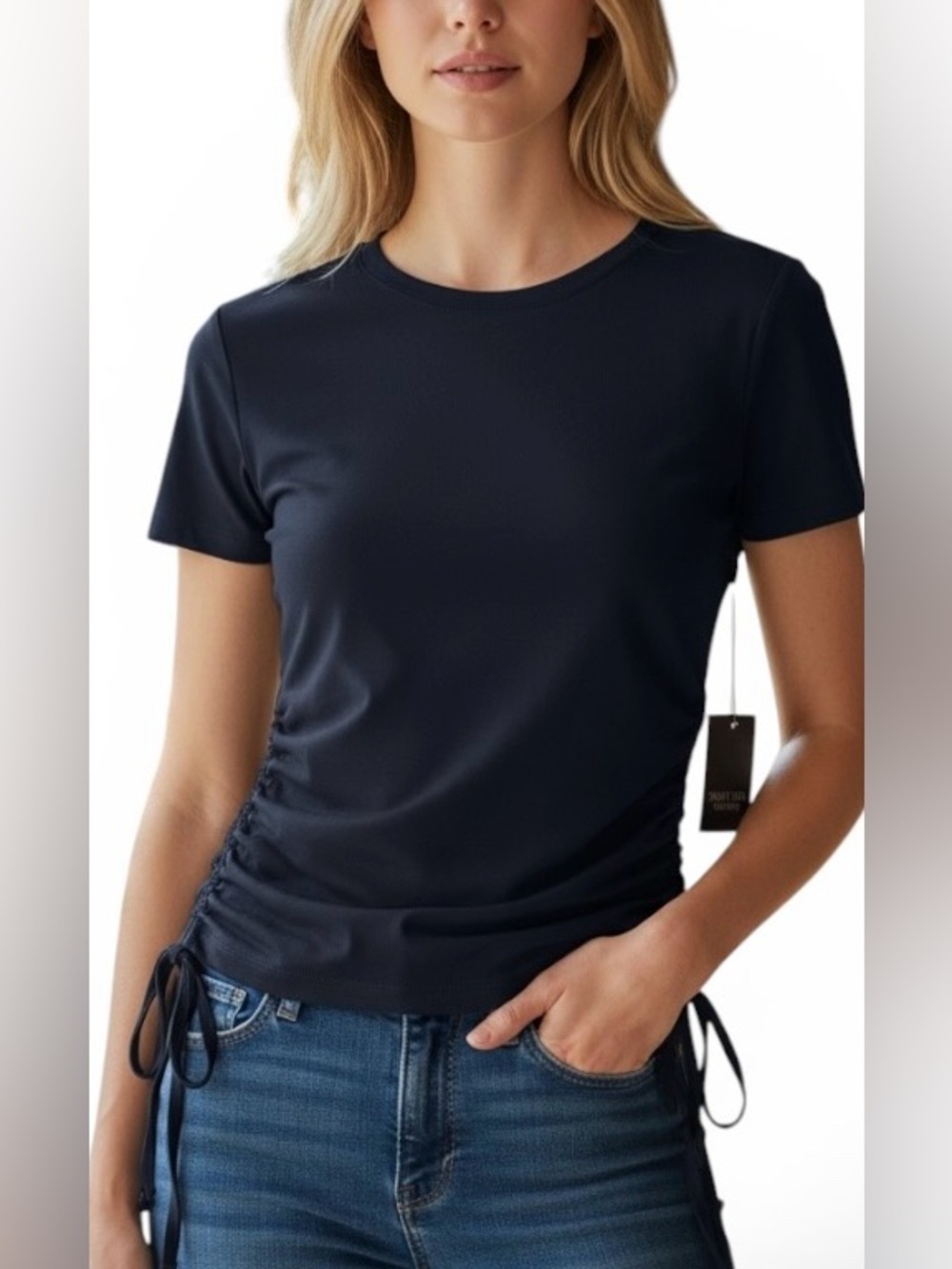Simply Vera Vera Wang NWT Black Ruched Side Tie T-Shirt Top Size XS